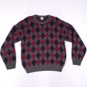 Windridge Vintage Argyle Crewneck Sweater Large Burgundy